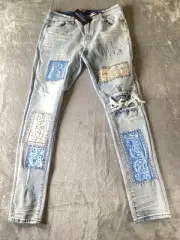 Serenade Jeans Men’s 34 Blue Denim Light Wash Bandana Patch New With Tags NWT