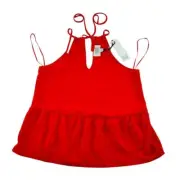 Red Peplum Halter Top with Tie Neck Detail Sleeveless Summer Cami Tank Size XS
