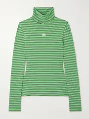 [Wales Bonner] Wales Bonner - Sonic Embroidered Striped Jersey Turtleneck Top - Green - small small Green