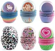 600 PCS Cupcake Liners,Unicorn Heart Leopard Print Rainbow Gradient Design Cupcake Paper,Food Grade Baking Cups Cupcake Wrappers (6 Colors)