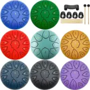 6 inch 11/8-Tone Steel Tongue Drum Hand Pan Drums With Drumsticks Stickers Set