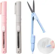 3 Pairs Assorted Colors 2-In-1 Pen Style Scissors with Paper Cutter, Folding Sta