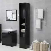 Wooden Bathroom Cabinet Vanity Storage Rack Shelf Cupboard Black 30x30x183.5cm