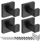 4pcs Bath Towel Hook, Stainless Steel Square Coat Hook Robe Hooks Black