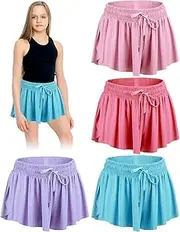 Didaey 4 Pack Girls 2 in 1 Flowy Running Shorts with Pockets Teen Kids Butterfly Gym Shorts Summer Women Workout Yoga