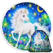 Girls Designs Unicorn Magical Blooming Dreams Round Beach Towel