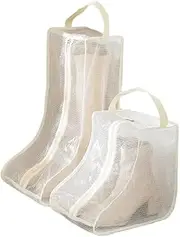 [Rikyo] 2 Set Boot Storage,Portable Short Boots and Tall Boots Storage or Protector Bag,Shoe Dust Bags,Shoe Sleeves for Travel,Clear Boots Cover,Shoes Packing Organizers for Men & Women Sneakers, Beige Edge,