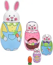 Tngan Nesting Dolls, 5Pcs 6" Tall Russian Nesting Dolls, Handmade Matryoshka for Kids, Wooden Stacking Toys for Christmas Home Wedding Party Decorations (Rabbit)