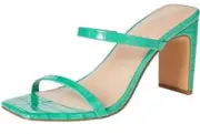 The Drop Women's Avery Square Toe Two Strap High Heeled Sandal, Jade Croc 10