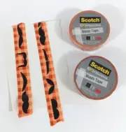 Lot Of 2 Scotch 3m Washi Tape Mustache Print Crafting Supply Oranges