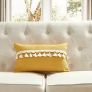 Yellow Chenille With Tassel Accents And Microgel Feather-Like Insert Pillow