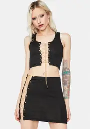 Only We Know Chain Lace Up Skirt Set