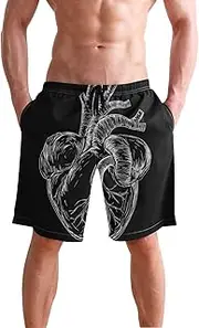 [XYMZR] Heart Black and White Men's Swim Trunks Quick-Dry Bathing Suit Swimming Board Shorts S