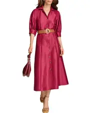 Donna Karan Dupioni Belted Shirt Dress