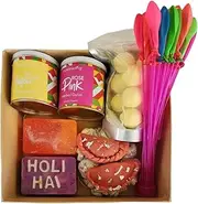 Sciian Holi Gift Hampers with Gulal | Holi Balloon Packet | Holi Colours | Pack of Mini Bath Bomb | Holi Soap | Gujiya Candle | Holi Decorations | Eco Friendly | Special Holi Gift Pack