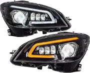 Car Front Lights Compatible For Benz W204 Led Headlight 2007-2010 C180 C200 C260 Modified Led Running Turn Sight Light Assembly Accessories(For Halogen)