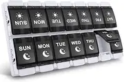 7 Day AM PM Pill Organizer - 2 Times a Day Large Weekly Pills Case, Fullicon Pills Box Container Cases with Unique Push-Button Pop Open Design - Black