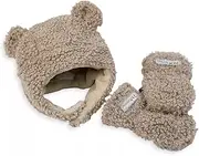 [7 A.M.] 7 AM Enfant Baby Hat & Mittens Set - Unisex Fleece Lined Hat & Mittens for Newborn, Waterproof, Soft & Warm Baby Winter Hat & Gloves Set, Soft & Fluffy Vegan Hat & Mittens, Oatmeal, 6-12 Months