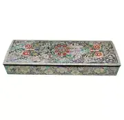 Mother of Pearl Inlay Desk Wood Pen Pencil Brush Holder Lid Case Box Gift