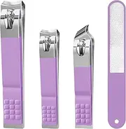 DUCOO Nail Clipper Set, 4 PCS Ultra Sharp Nail Clippers for Men, Women, Adults Toenail Fingernail Clippers, Stainless Steel Nail Cutter & File, Purple