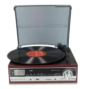 3-Speed Turntable Vinyl Record Player with Speakers FM Radio USB MP3