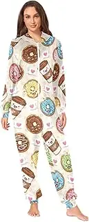 [AIXIWAWA] (Donut and Coffee Cup Adult Onesie Pajamas, One Piece Pajama Jumpsuits for Men Women Zip Front Unisex
