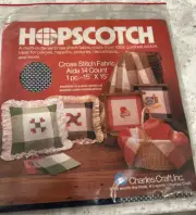 Vtg Hopscotch Cross Stitch Fabric Aida 14 Count 15"X 15" Blue