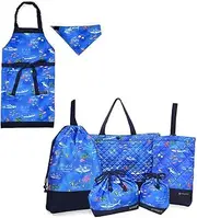 COLORFUL CANDY STYLE NT607800 Kindergarten Entrance 6-Piece Set, Lesson Bag, Shoe Case, Drawstring Bag, Gymnastics Clothing Bag, Lunch Bag, Cup Bag, Small Compartment, Apron, 130-160, Blue Lagoon,