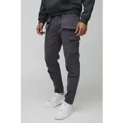 Mens Charcoal Slim Fit Strap Detail Cargo Trouser
