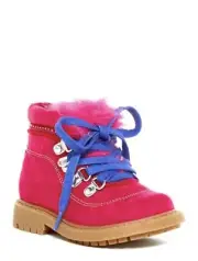 NIB Stuart Weitzman Sz 5 Toddler Pink Fur Faux Lace Up Side Zip Doodle Boot NEW