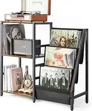 3-Tier Record Player Stand, Vinyl Storage Turntable Stand, Vinyl Record Player Holder Table Holds Up to 200 Albums for LivingRoom,Bedroom,Office, Black