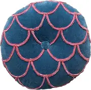[Creative Co-Op] 18 Inches Round Cotton Tufted Scallop Pattern, Navy Blue and Pink Pillow