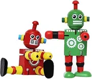BESPORTBLE Early Learning Educational Toys 2pcs Wooden Robot Models Smooth Surface and Light Weight Random Style