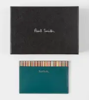 ⚡RARE⚡ PAUL SMITH Teal Signature Striped Card Holder *NEW W/TAGS*