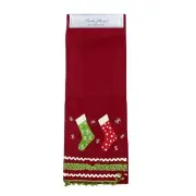 Rich Home Table Runner Christmas Stockings Red Green Pom Trim Fabric 13x72