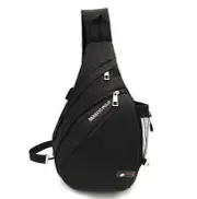 Men Women Canvas Usb Charging Port Outdoor Travel Sport Chest Shoulder Crossbody Bag Blue Colour