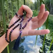 Mens Mala Beads Yoga necklace Onyx, Amethyst DESTINY