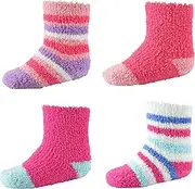 [Thingimijigs] 4 Pairs Baby Girls' Supersoft Fluffy Patterned Socks with Grippers