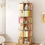 4-Tier Solid Wood Rotating Bookshelf, 360° Spinning Bookcase Tower, Space-Saving Vertical Book Storage Organizer with Sturdy Construction for Home & Office, 3rd Floor