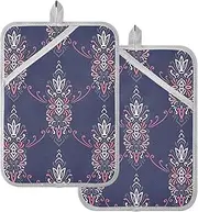 Pot Holders Kitchen Merry Christmas Boho Purple Blue Floral Potholder with Pockets Hot Pot Holders for Kitchen Oven Mitts 2 Pack