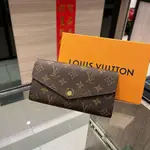 二手正品 LV LOUIS VUITTON M62236 SARAH 原花拼橘紅色內裏釦子長夾 皮夾