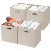 Storage Cubes 12×12 Storage Bins Fabric Drawers Organizer Basket 4pcs Beige