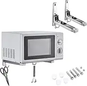 304 Universal Stainless Steel Microwave Oven Rack, with 2 Hooks for Small Kitchen Bathroom, Retrackable Foldable Microwave Oven Wall Mounted Stand Holder Rack Bracket