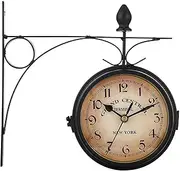 Waterproof Outdoor Wall Clock, Double Sided Wrought Iron Garden Clock Waterproof Outdoor Clock Indoor Outdoor Decoration Outside Clock