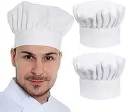 [UEIOAVL] Work Wear Catering 2 Pieces Chef's Hat Adjustable Unisex Elastic Chef Hat for Restaurant Cooking BBQ Baking (White)