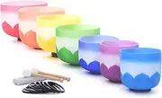Colored Lotus Crystal Singing Bowls, 6-12 Inch Set, With Carrying Bags, Suede Sticks And Rubber Mallets, Yoga Meditation Zen(440hz)
