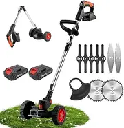 Cordless Electric Strimmer – 450W Foldable Grass Trimmer with Telescopic Shaft, Digital Display, 3 Blade Types & 2×2000mAh Batteries for Garden, Lawn, Yard & Bush