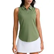 US Open Women's Tennis Shirt Sleeveless UPF50 Quick Dry Tennis Golf Badminton Zip Collar Solid Colored Tee Tshirt Top Black Navy Blue Green Tennis Clothing