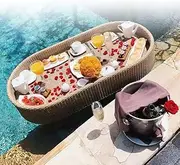 Floating Serving Pool Trays Table, Rattan Oval Swimming Pool Floating Tray, Floating Breakfast Tray, Pool Floating Bar for Adults Sandbars, Spas, Bath, Parties Pool Serving Drink (Color : Yellow)
