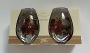 Set of 2 RIDGEFIELD HOME Jeweled CHRISTMAS STEMLESS WINE GLASSES Poinsettias